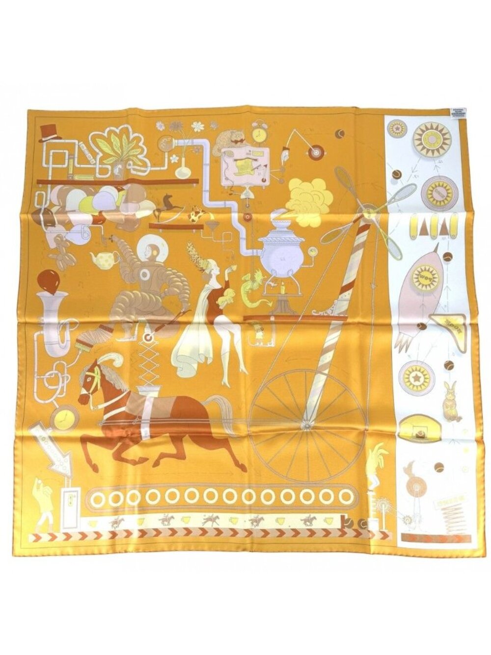 Hermes Scarf Carre 90 Tea for Two Large Silk Orange Multicolor - Picture 2 of 5